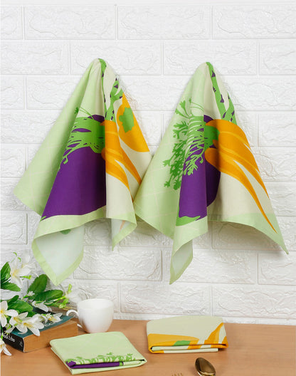 Set of 4 - Green Vegetable Cotton Kitchen Towel/ Dish Towel