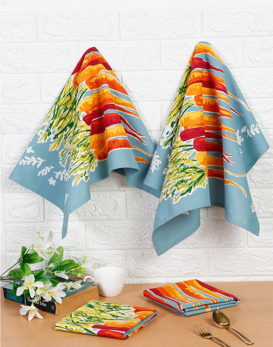 Set of 4 - Grey Carrots Cotton Reusable Kitchen Towel