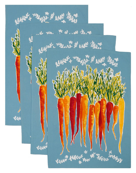 Set of 4 - Grey Carrots Cotton Reusable Kitchen Towel