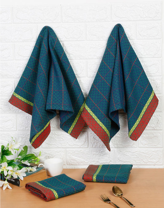 Set of 4 - Blue Printed Cotton Kitchen Towel/ Tea Towel