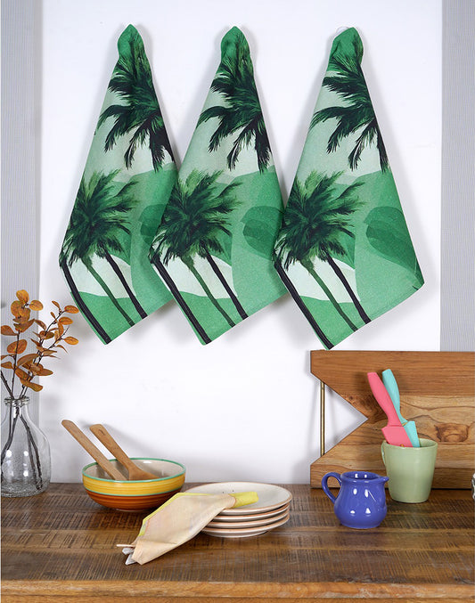 Set of 3 - Green Tropical Cotton Kitchen Towel