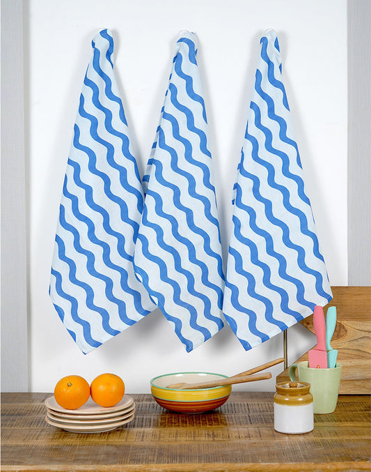 Set of 3 - Waves Cotton Kitchen Towel/ Tea Towel