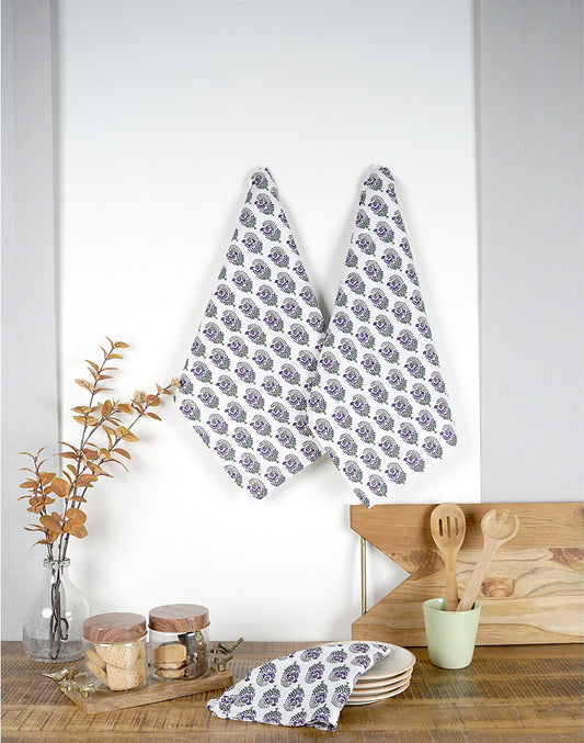 Set of 3 - White Boota Cotton Kitchen Towel/ Tea Towel