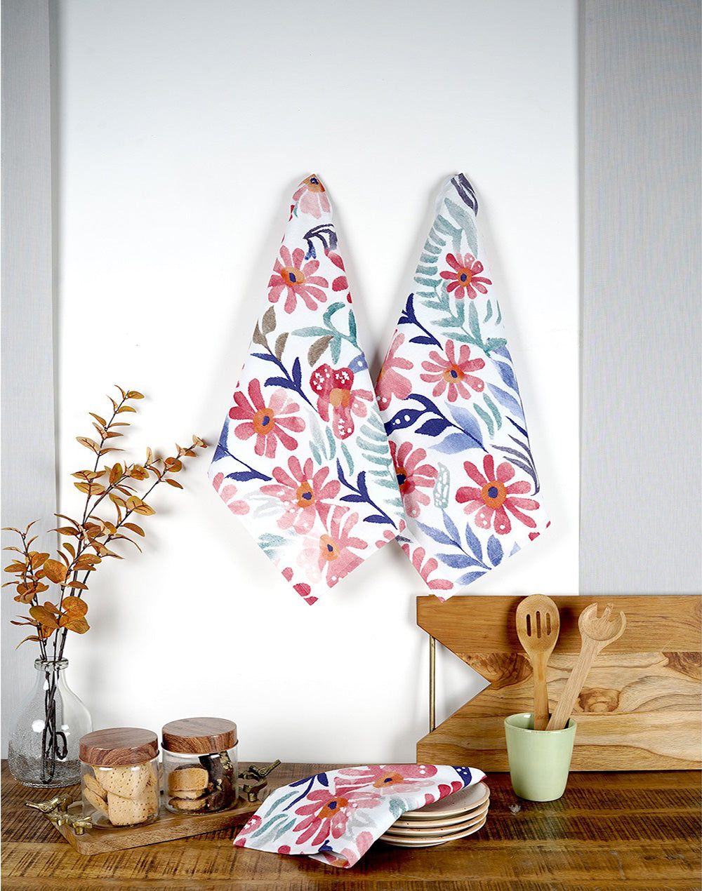 Set of 3 - Bold Floral Cotton Kitchen Towel/ Tea Towel