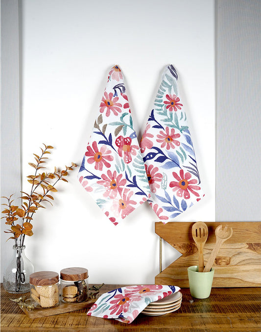 Set of 3 - Bold Floral Cotton Kitchen Towel/ Tea Towel