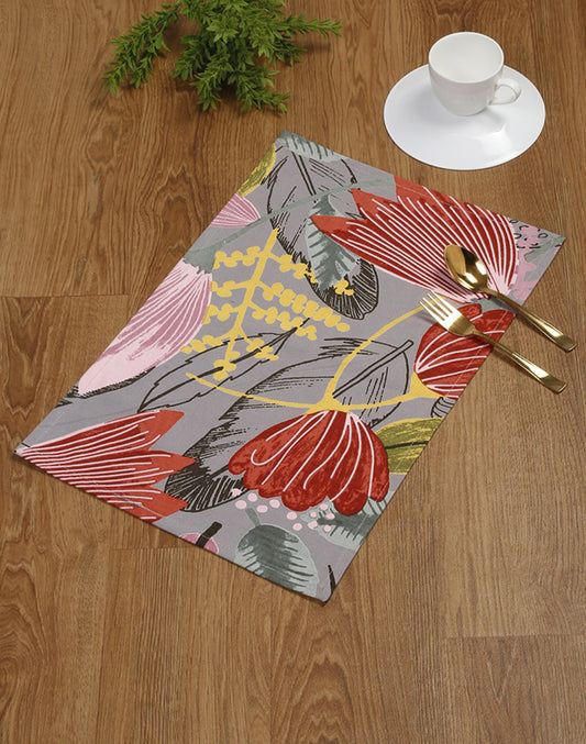 Set of 4- Grey Cotton Placemat For Dining Table