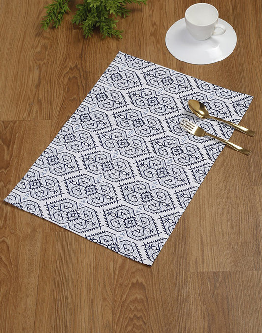 Set of 4- Blue Cotton Printed Table Mat