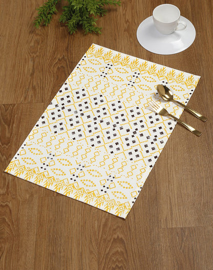 Set of 4- Yellow 100% Cotton Printed Table Mat