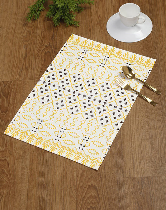 Set of 4- Yellow 100% Cotton Printed Table Mat