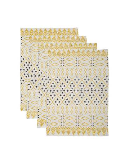 Set of 4- Yellow 100% Cotton Printed Table Mat