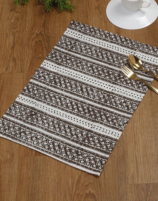Set of 4- Brown Cotton Printed Table Mat