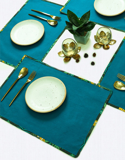 Set of 4- Blue Cotton Solid Placemat