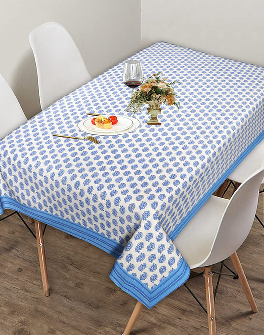 Blue Cotton Floral 6 Seater Table Cover