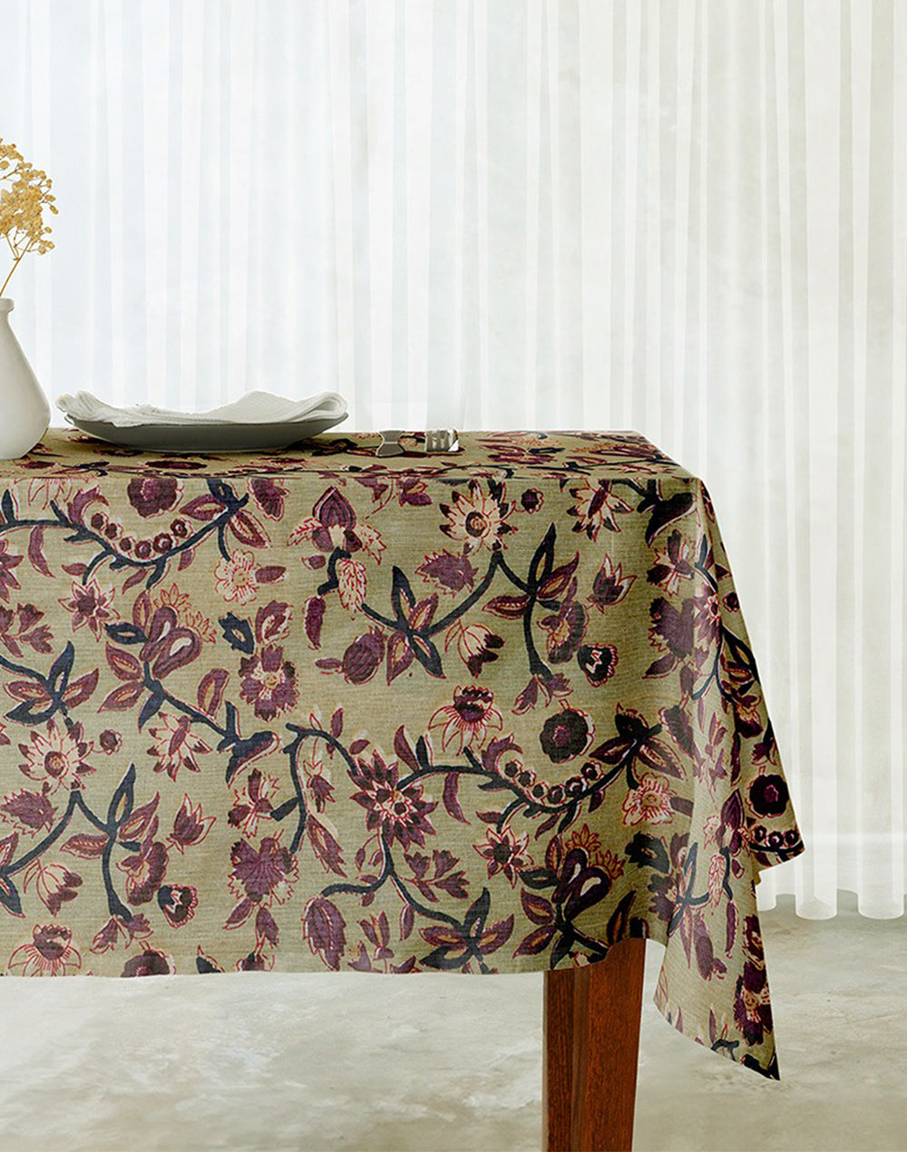 Green Cotton Floral Table Cover