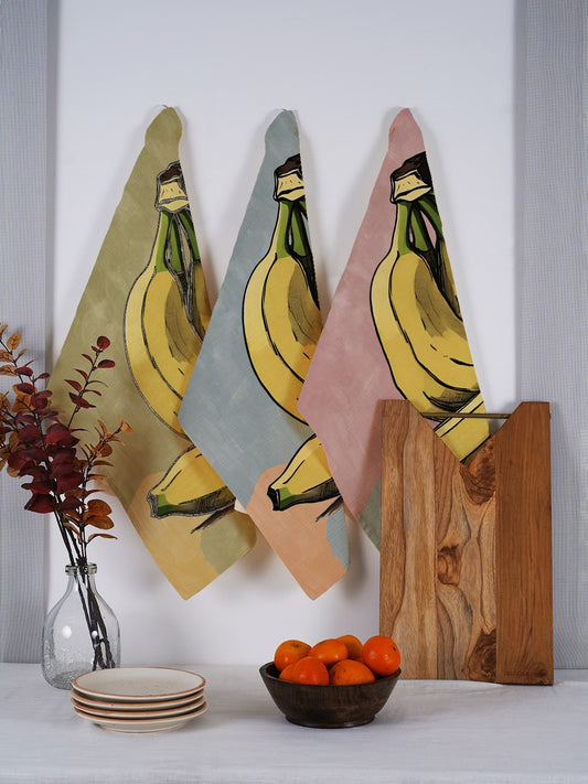 Set of 3- Banana Print Multicolor Cotton Kitchen Towel / Tea Towel