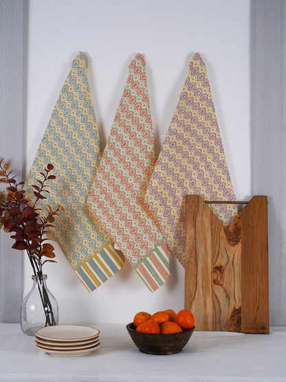 Set of 3 - Orange Geometric Multipurpose Kitchen Towel