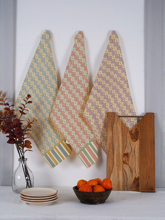 Set of 3 - Orange Geometric Multipurpose Kitchen Towel