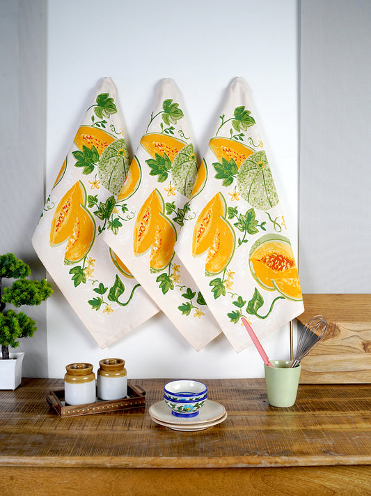 Set of 3 - Pumpkin Cotton Tea Towel / Kitchen Towel