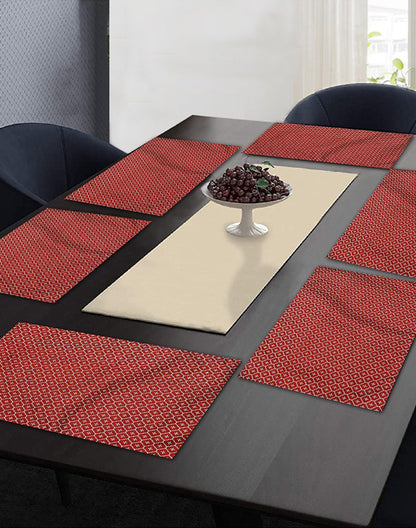 Set Of 6 - Red Gold Printed Decorative Placemat Set