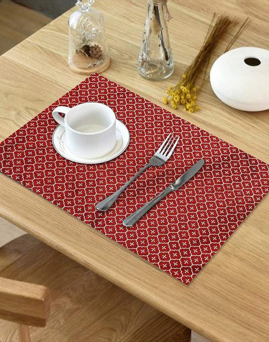 Set Of 6 - Red Gold Printed Decorative Placemat Set
