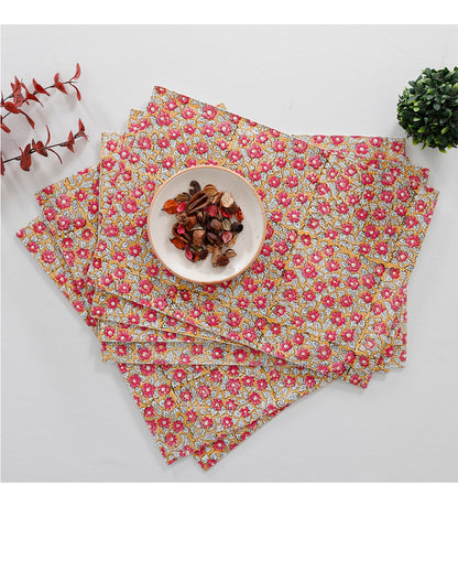 Set Of 6 - Pink Spring Cotton Placemat Set