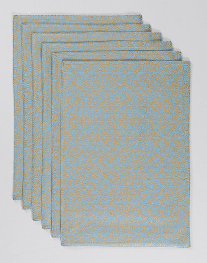 Set Of 6 - Blue Cotton Decorative Placemat Set