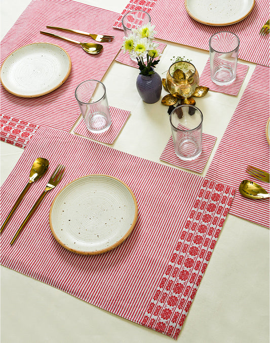 Set Of 4 - Pink Cotton Stripes Dinner Placemats