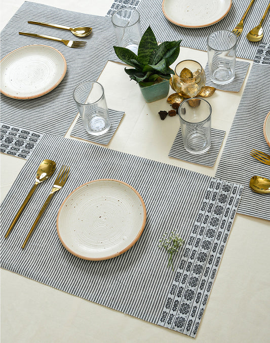 Set Of 4 - Black Cotton Stripes Tablemats