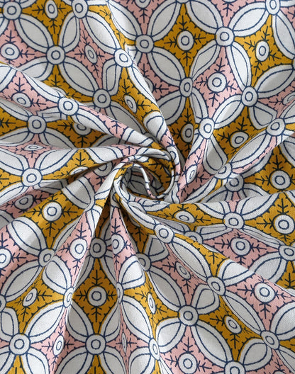 Queen Size - Orange Geometric Print Cotton Besheet Set with 2 Pillow Covers