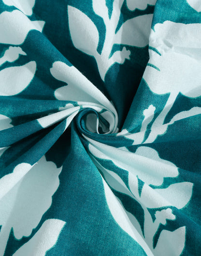 King Size - Green Floral Cotton Bedsheet Set with 2 Pillow Covers