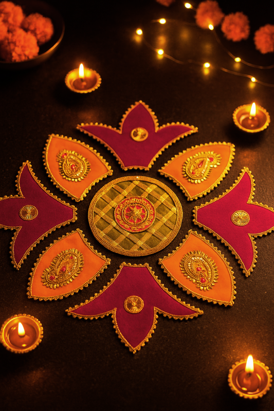 Handmade Gota Diwali Fabric Reuseable Rangoli Pink and Orange