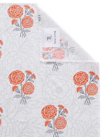 King Size - Orange Marigold Cotton Bedsheet Set with 2 Pillow Covers