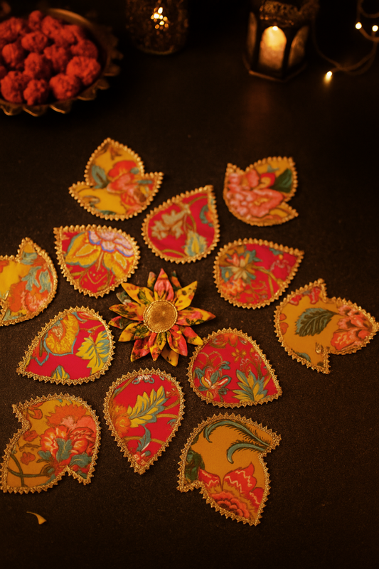 Yellow-Pink Printed Multiway Handmade Fabric Rangoli