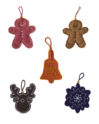 Christmas Fabric Gift Wraps and Charms - Set of 5