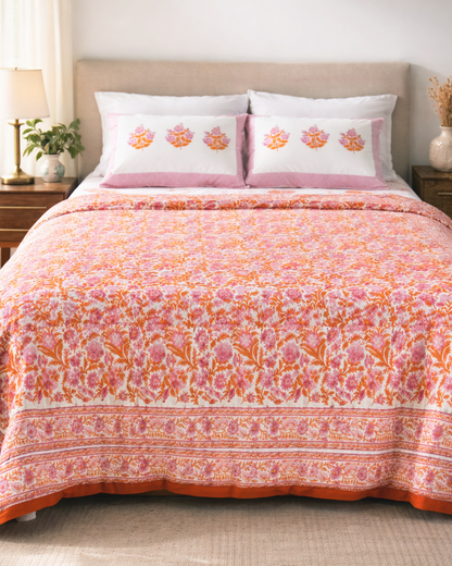 Gulaabi Bagh- 100% Cotton Quilt