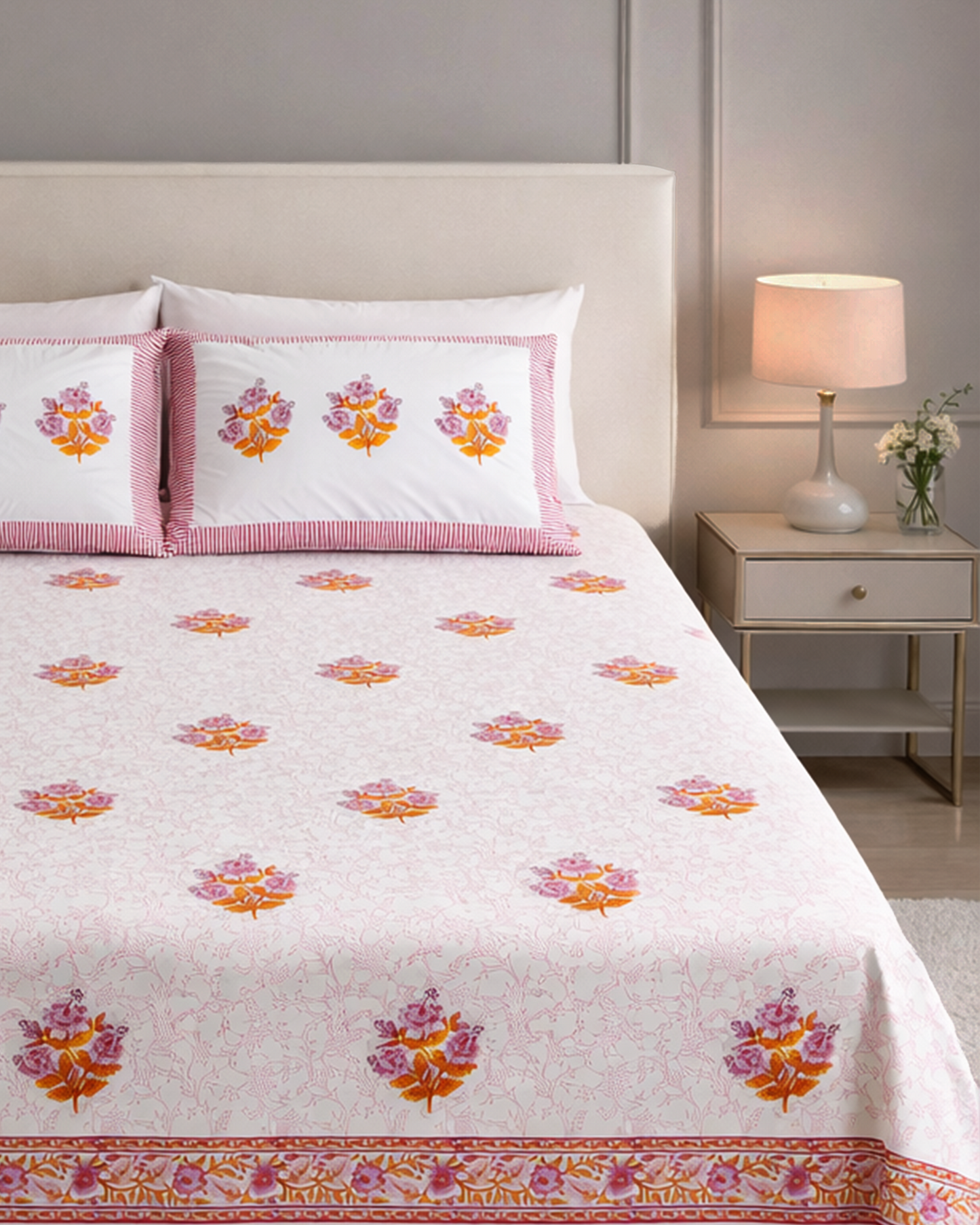 Gulaabi Bagh Bedsheet Set with 2 Pillow Covers