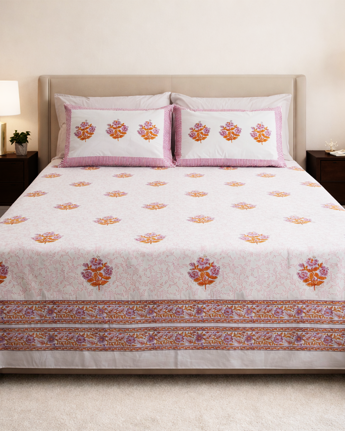 Gulaabi Bagh Bedsheet Set with 2 Pillow Covers