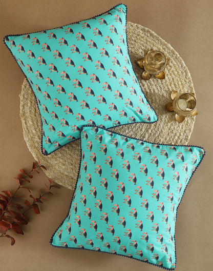 Set of 2 - Birds Of Paradise Blue Cotton Cushion Cover - 16"x16"