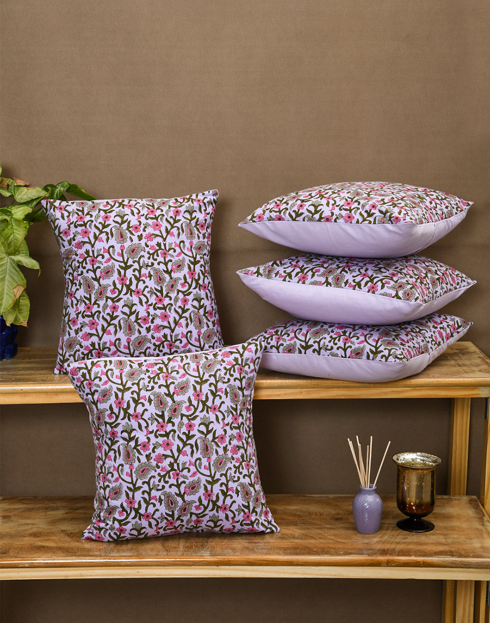 Set Of 5 - Lavendar Cotton Cushion Cover - 16"X16"