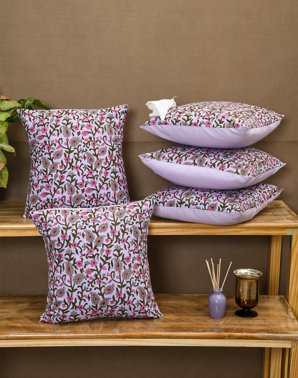 Set Of 5 - Lavendar Cotton Cushion Cover - 16"X16"