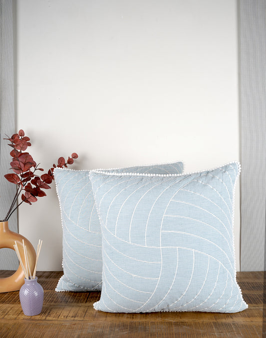Set Of 2 - Grey Quilted Cotton Cushion Cover - 16"X16"