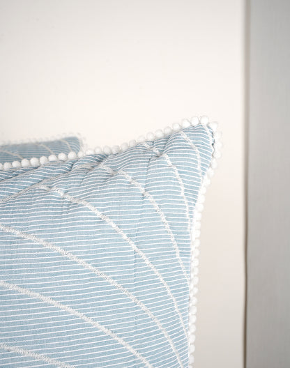 Set Of 2 - Grey Quilted Cotton Cushion Cover - 16"X16"