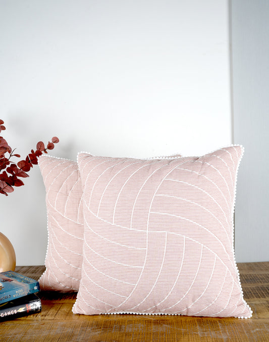 Set Of 2 - Peach Quilted Cotton Cushion Cover - 16"X16"