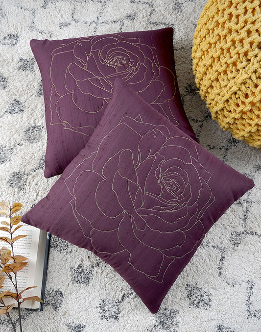 Set of 2 - Purple Quilted Decorative Cushion Cover - 16"x16"