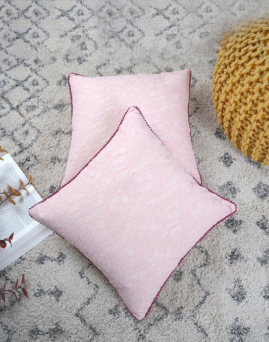 Set Of 2 - Pink Texture Pattern Cotton Cushion Cover - 16"X16"