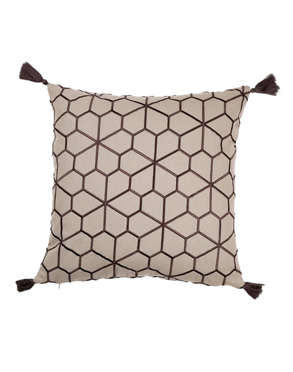 Set Of 2 - Brown Geometric Pattern Cotton Cushion Cover - 16"X16"