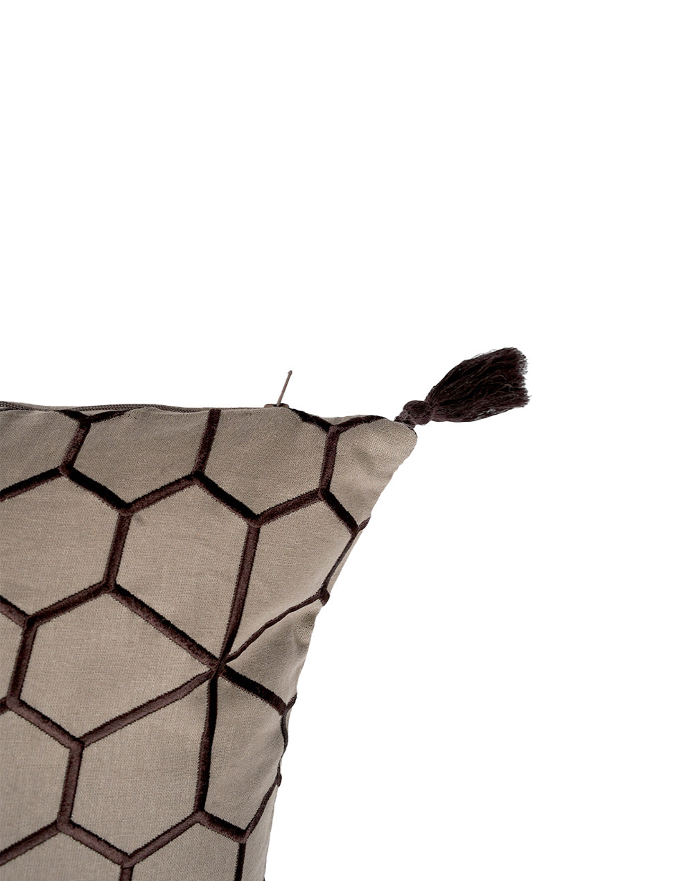 Set Of 2 - Brown Geometric Pattern Cotton Cushion Cover - 16"X16"