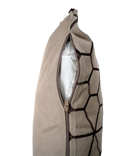 Set Of 2 - Brown Geometric Pattern Cotton Cushion Cover - 16"X16"