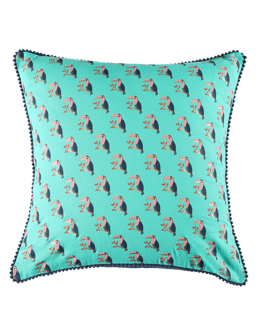 Set of 2 - Birds Of Paradise Blue Cotton Cushion Cover - 16"x16"