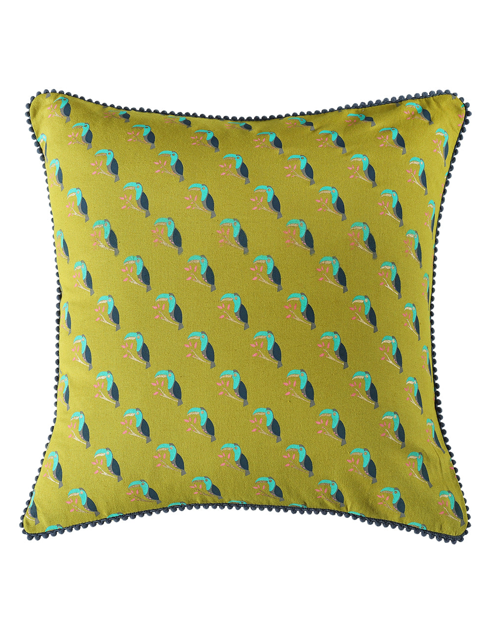 Set of 2 - Birds Of Paradise Green Cotton Cushion Cover - 16"x16"